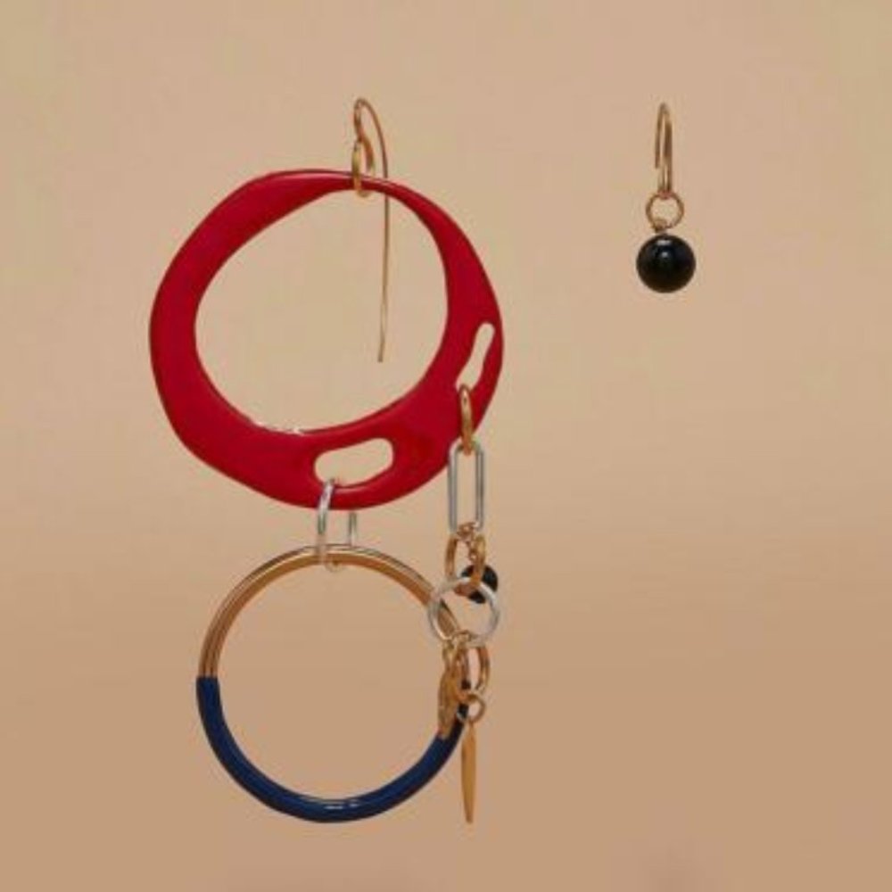 DVF Asymmetric Two Ring Charm Bright Red Earrings